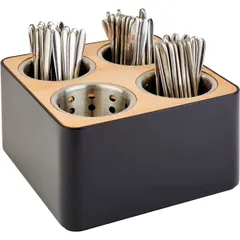 Organizer for cutlery  plastic, stainless steel  D=10, H=15, L=27, B=27 cm  black, brown.
