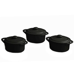 Baking dish with lid “Mignon”[3pcs] porcelain 60ml D=7cm black