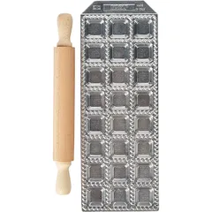 Форма для равиоли 2,5х2,5см со скалкой[24шт] алюм.литой,дерево ,H=15,L=280,B=103мм