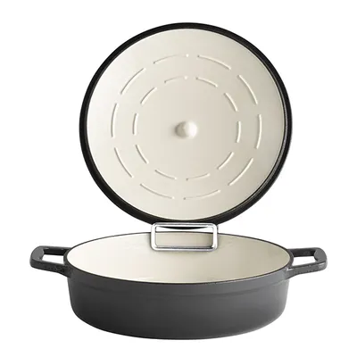 Кастрюля «5 звезд» для сервировки с держателем крышки (индукция) эмалиров.чугун 3л D=28,H=7см антрац, Цвет: Антрацит, Объем по данным поставщика (мл): 3000, изображение 2