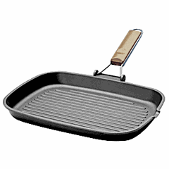 Rectangular grill pan  cast aluminum, wood , H=30, L=340/200, B=265mm  black, brown.