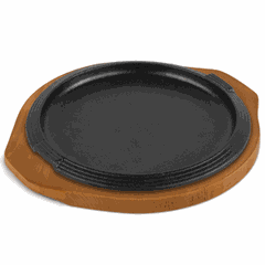 Frying pan for fajitas with stand  cast iron, wood  D=35, H=3, L=40 cm  black, brown.