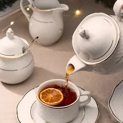 Чайник заварочный «Афродита» фарфор 400мл D=17,H=13см белый,золотой, изображение 2