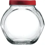 Банка круглая с крышкой «Бэлла» стекло,пластик 2л D=10,5,H=17см прозр.,красный