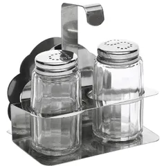 Set salt/pepper + napkin holder  stainless steel, glass  50 ml , H=90, L=100, B=75mm  silver, clear.