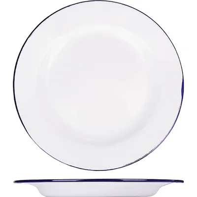 Тарелка мелкая эмалированная сталь D=26см белый,синий, Диаметр (мм): 260