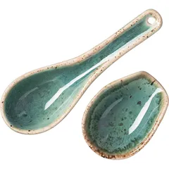 Ложка для мисосупа «Эрбосо Реативо» с подставкой фарфор ,H=3,L=14см малахит.,кремов., изображение 3