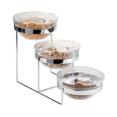 Shelf + 3 salad bowls from the roofs. d=23cm stainless steel, glass ,H=37,L=61,B=24cm metallic,transparent.