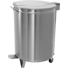 Garbage tank with pedal on wheels with lid  stainless steel  90 l  D=45, H=69cm