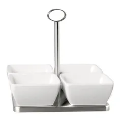 Salad bowl on a stand [4 pcs]  plastic, stainless steel , H=16, L=17, B=17 cm  white, metal.