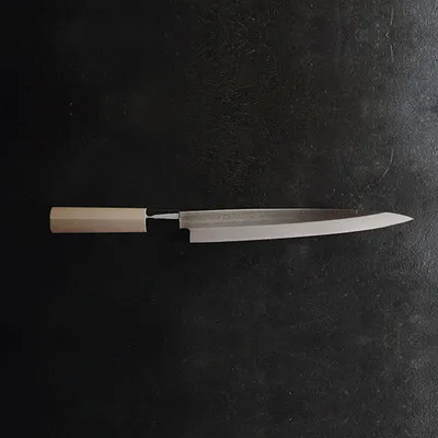 Нож кухонный д/сашими «Киото» односторонняя заточк сталь нерж.,дерево ,L=330/210,B=28мм, изображение 8