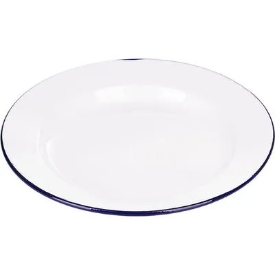 Тарелка мелкая эмалированная сталь D=26см белый,синий, изображение 2