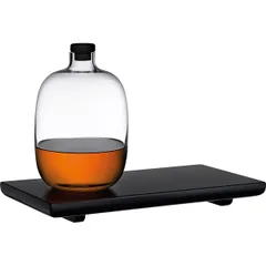 Whiskey bottle on a stand  christened glass, wood  1.1 l , H=17 cm  clear.