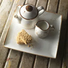 Блюдо «Крафт Вайт» квадратное фарфор ,H=18,L=270,B=270мм белый,коричнев., изображение 4