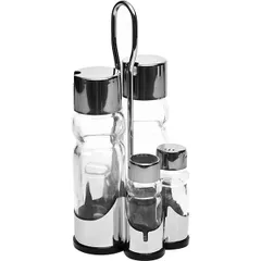 Set of 5 spices on a stand  glass, stainless steel.