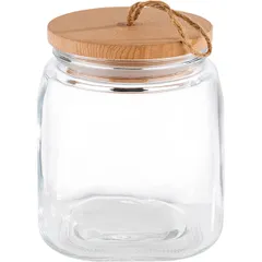 Square jar with lid “Woody”  glass, wood  2 l , H=17, L=14, B=14cm  clear, beige.