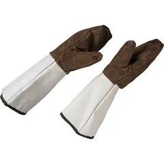 Рукавицы защитные (пара) до 250 С, замша ,L=43см коричнев.,белый, изображение 2