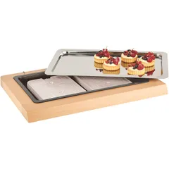 Tray with cooling element  stainless steel, wood , H=5, L=60, B=41cm