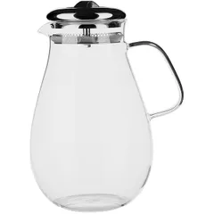 Heat-resistant jug with lid and strainer  glass, metal  1.8 l  D=14.5, H=22, L=11.7 cm  clear.