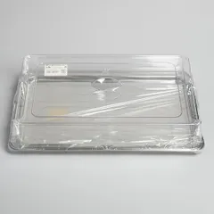 Поднос фуршетный прямоуг. с крыш. уцененный пластик,сталь нерж. ,H=13,L=53,B=32,5см прозр.,металлич.