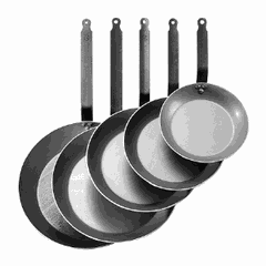 Frying pan white steel D=220,H=40,L=415mm metal.