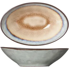 Salad bowl oval  ceramics , H=4, L=14, B=9 cm  brown, blue.