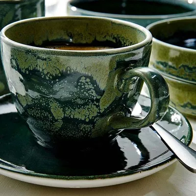 Чашка кофейная «Аврора Везувиус Бернт Эмералд» фарфор 85мл D=65мм бежев.,зелен., изображение 4