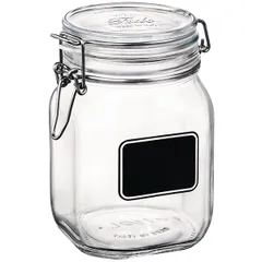 Square jar with a lid “Lavana” with a label  glass  1 l , H=16, L=10.6, B=10.6 cm  clear.