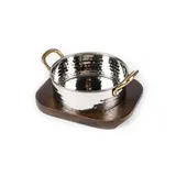 Сковородка Hammered  D=14см, H=5см, нерж  на деревянной подставке