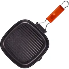 Сковорода-гриль алюмин.,дерево ,H=3,L=25/20,B=25см черный,коричнев., изображение 2