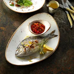 Блюдо «Крафт Вайт» фарфор ,H=35,L=370,B=240мм белый,коричнев., изображение 2