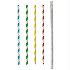Трубочки «Спираль» без сгиба в индивидуальной упаковке[100шт] бумага D=6,L=200мм разноцветн.