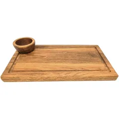 Serving board with sauce boat  oak , H=25, L=400, B=220mm  wooden.