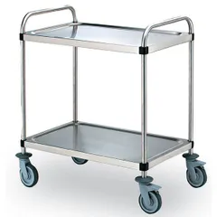 Serving trolley, 2 tiers  stainless steel , H=96, L=88, B=58 cm  silver.