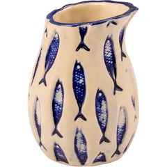 Milk jug “Thalassios” ceramics 200ml D=75,H=105mm beige, blue