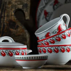 Розетка «Мезень» Классический Веточка для варенья фарфор 80мл D=86,H=35мм белый,красный, изображение 4