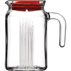 Jug “Frigo” with lid glass 0.6l ,H=14,L=12.5cm clear,red