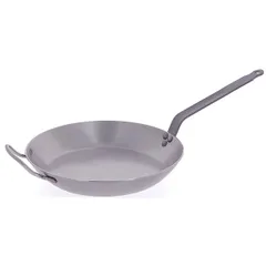 Frying pan 2 handles  white steel  D=50, H=7, L=92 cm  metal.