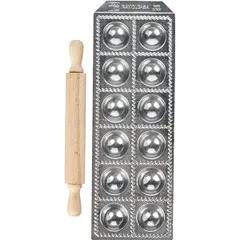 Форма для равиоли со скалкой[12шт] алюм.литой,дерево D=37,H=15,L=330,B=115мм