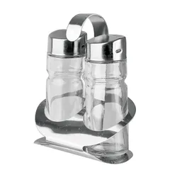 Set for spices salt+pepper glass, steel 35ml D=85,H=105,L=85,B=60mm transparent,metal.