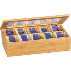 Container for tea bags 10 compartments  bamboo , H=9, L=36, B=20cm  light brown.