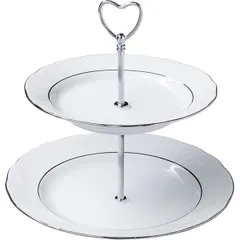 Этажерка «Надежда» 2 яруса фарфор D=24/20,H=22,5см белый,серебрян.