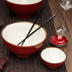 Салатник «Джаспер» фарфор 240мл D=113,H=54мм белый,красный, изображение 2