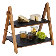 Этажерка 2 яруса акация,сланец натур. ,H=36,5,L=34,B=26,5см коричнев.,черный, изображение 2