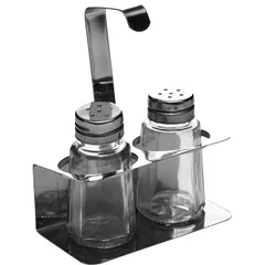 Salt/pepper set on a stand  stainless steel, glass  50 ml , H=100, L=100, B=52mm  silver, clear.