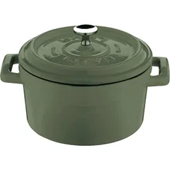 Baking pot with handles  enameled cast iron  0.55 l  green.