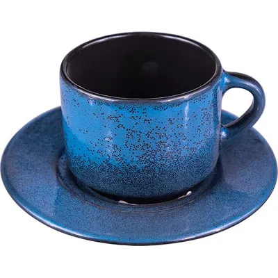Чайная пара «Млечный путь голубой» фарфор 200мл D=15,5/17см голуб.,черный, Цвет: Голубой