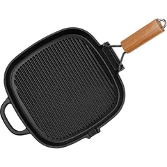 Сковорода-гриль «Эмбер Каст Мэтт» с матовым покрытием чугун,дерево ,H=27,L=250,B=250мм черный,древес, изображение 3