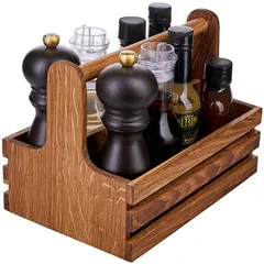 Подставка для набора для специй 2 отделения дуб ,H=18,L=24,5,B=16,5см коричнев., изображение 2