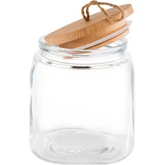 Банка «Вуди» квадратная с крышкой стекло,дерево 2л ,H=17,L=14,B=14см прозр.,бежев., изображение 2
